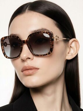 Marc Jacobs Tortoiseshell Square Sunglasses with Gold Logo Accents